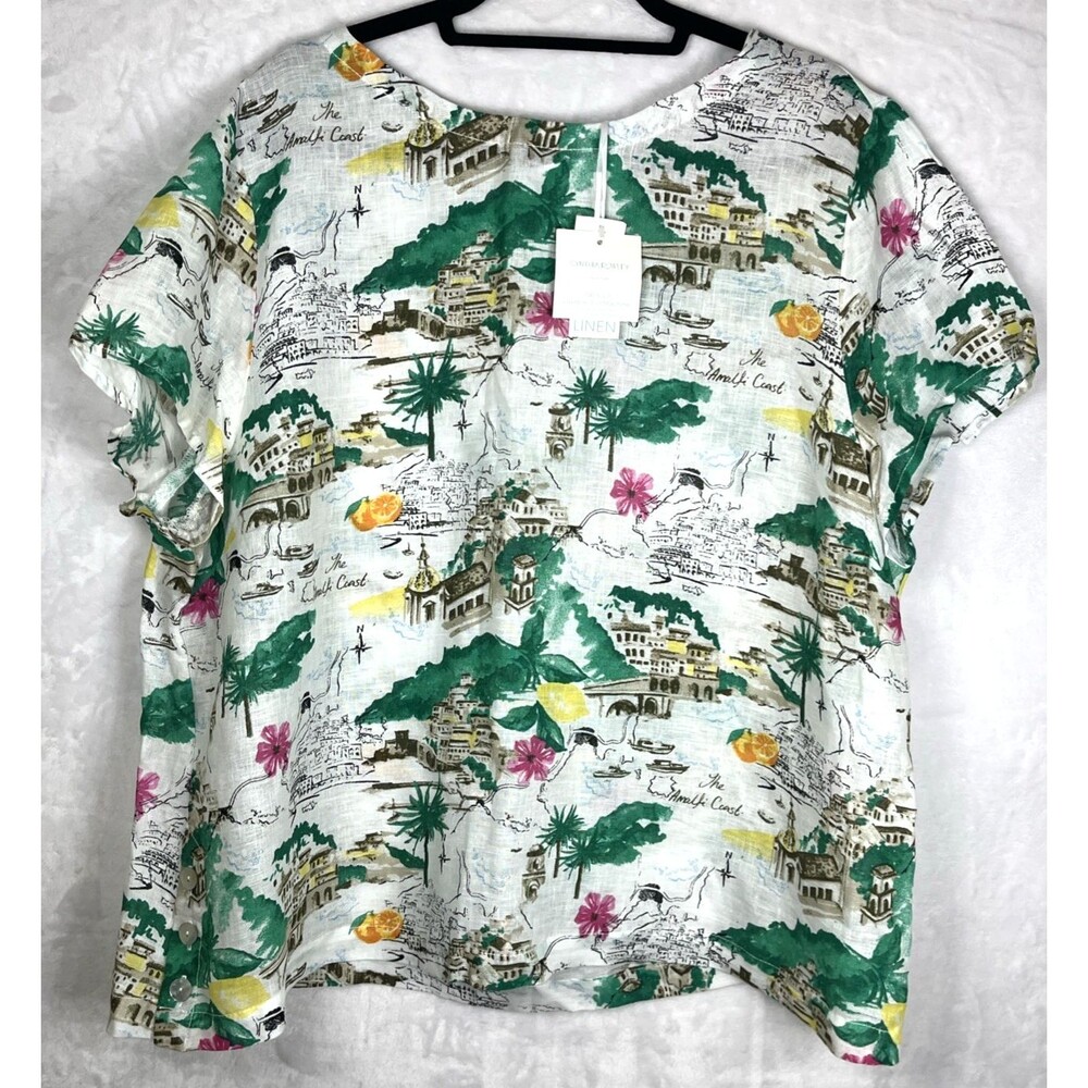 Cynthia Rowley Love Linen Top Amalfi Coast Italy Multicolor Size 2X NEW